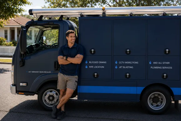 Our plumber with the service van on a Baulkham Hills job