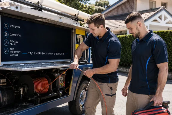 Plumbers clearing a blocked drain in Baulkham Hills
