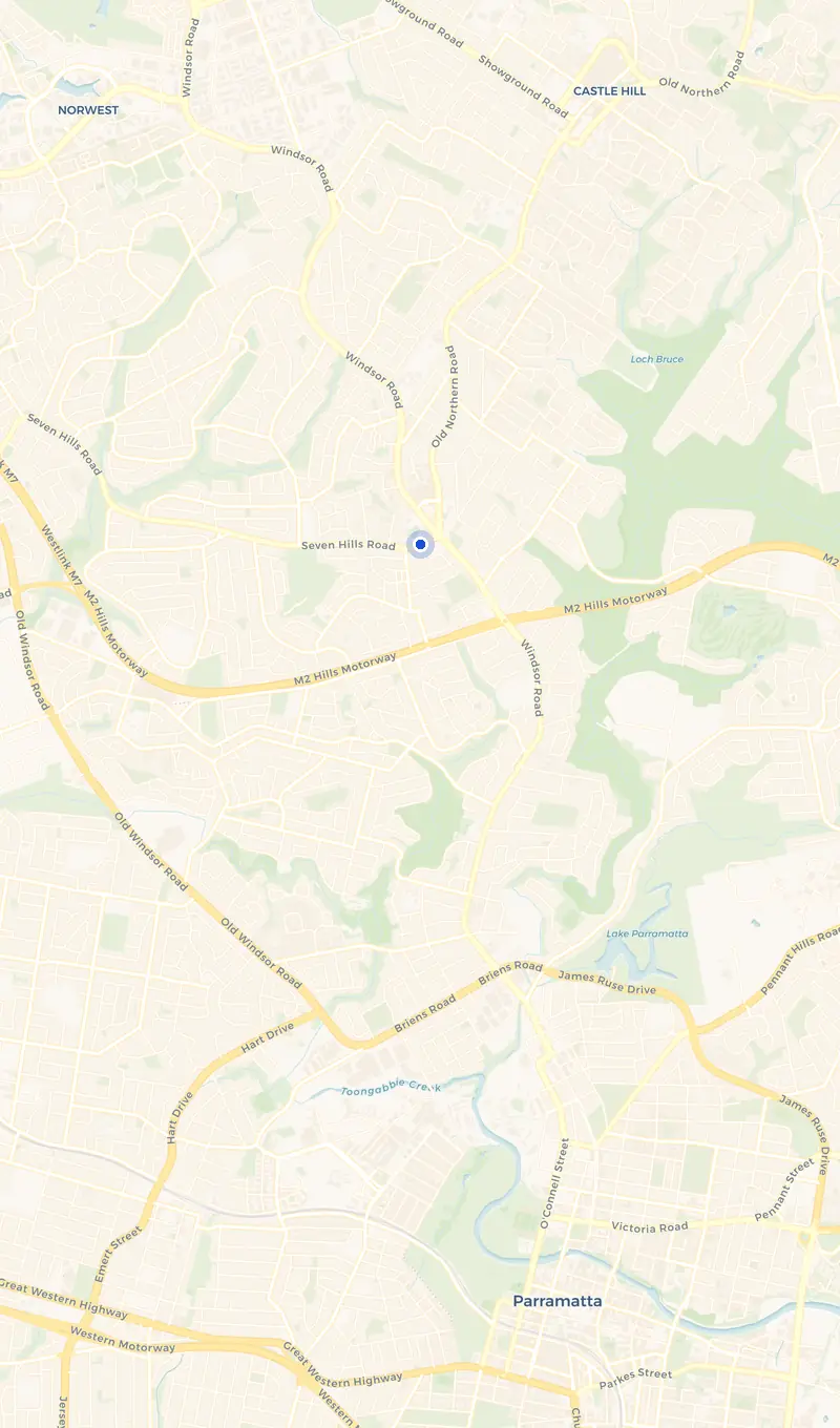 Map of the Baulkham Hills service area and the surrounding suburbs we cover.