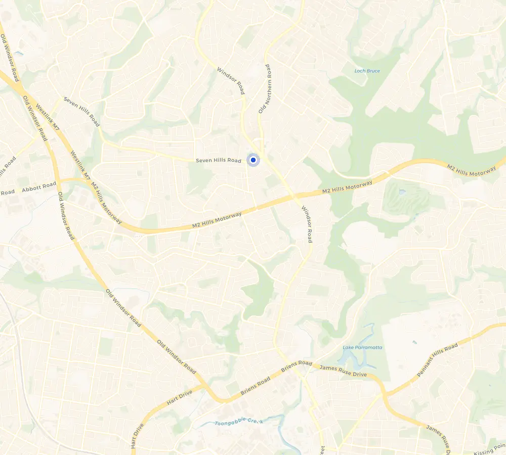 Map of the Baulkham Hills service area and the surrounding Hills District, showing Baulkham Hills and the nearby streets we cover.