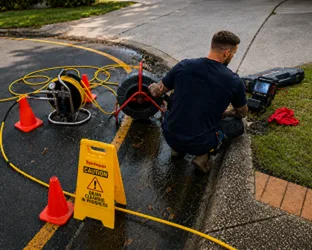 Plumber inspecting a blocked drain in Baulkham Hills